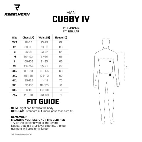 CUBBY IV jacket size chart